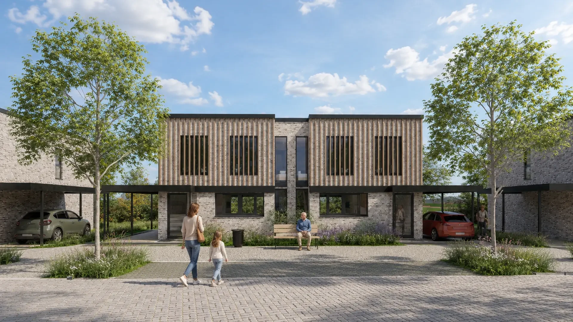 Projection d’une paire de maisons trois façades