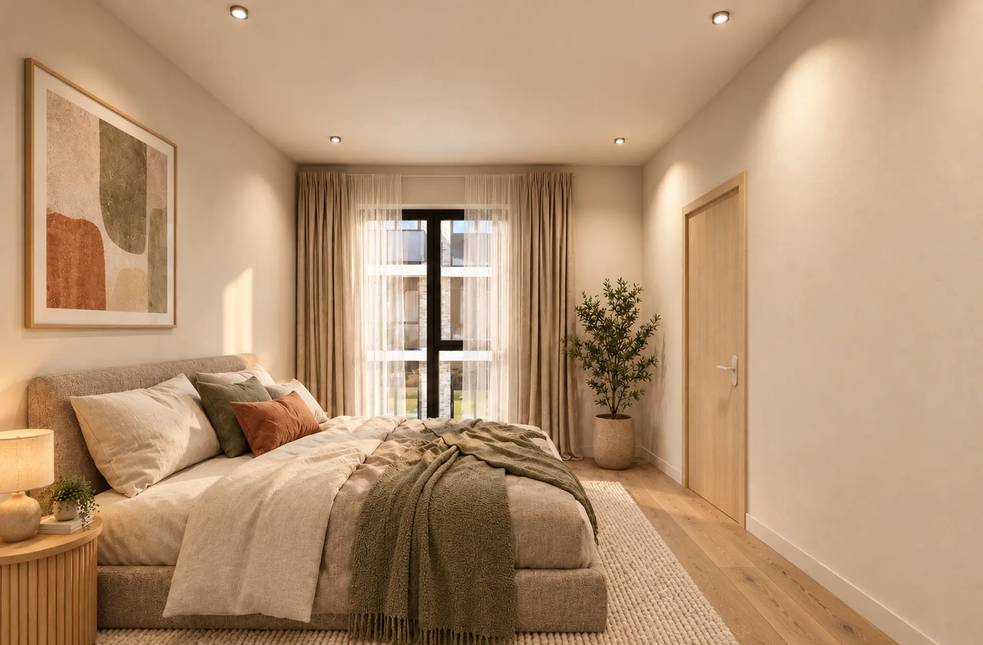 Vue 3D d’une chambre d’appartement avec parquet